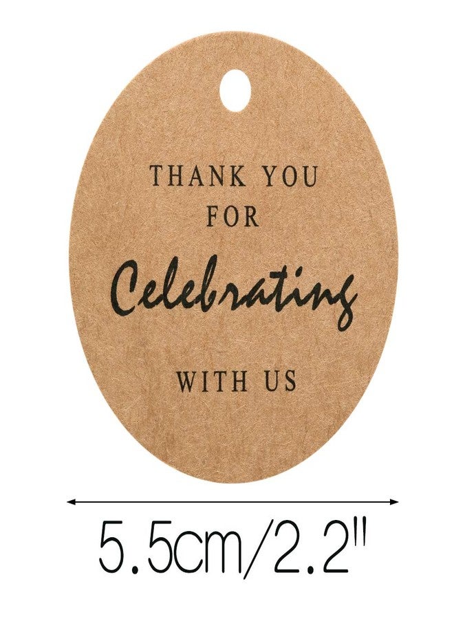 G2PLUS Thank You for Celebrating with Us Tags, 2.2in Original Design Kraft Paper Gift Tag, 100 PCS Thank You Present Tags with String for Gift Wrap, Wedding, Baby Shower, Holiday Party Favor (Brown) - Image 2